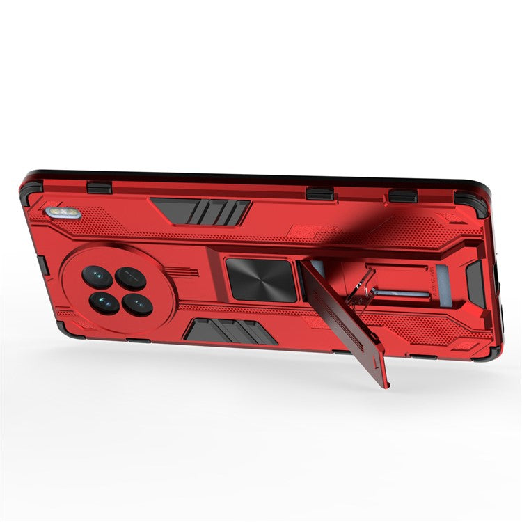 For vivo X90 5G Hard PC Soft TPU Dual Layer Anti-Drop Phone Case Camera Protection Kickstand Cover - Red