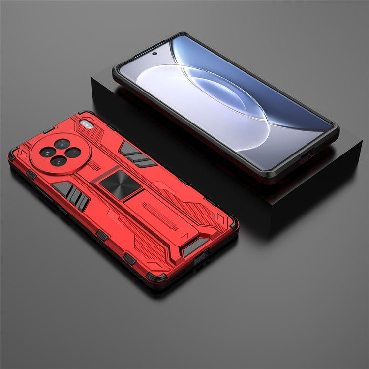 For vivo X90 5G Hard PC Soft TPU Dual Layer Anti-Drop Phone Case Camera Protection Kickstand Cover - Red