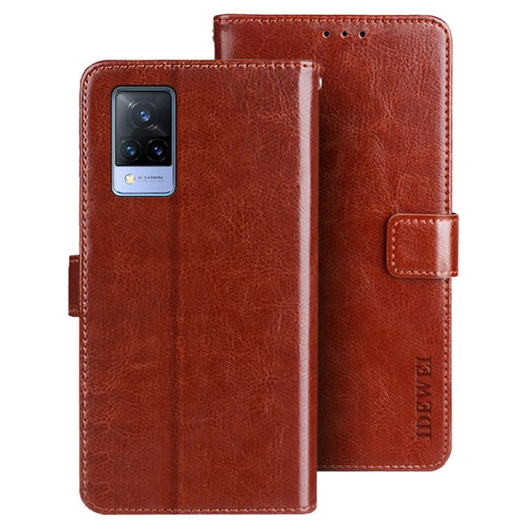 IDEWEI For vivo V21s 5G Stand Feature Crazy Horse Texture PU Leather Flip Wallet Cover Phone Shell Protective Case - Brown