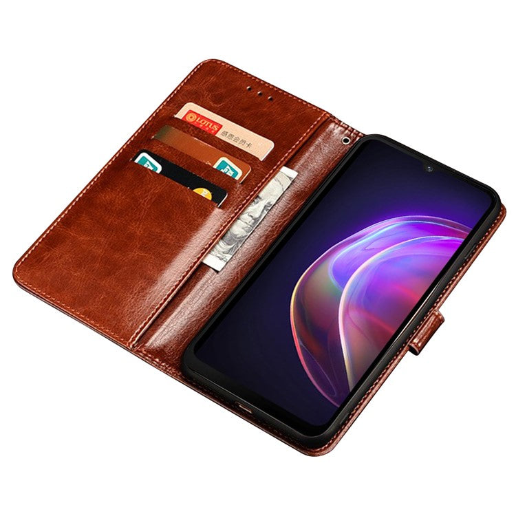 IDEWEI For vivo V21s 5G Stand Feature Crazy Horse Texture PU Leather Flip Wallet Cover Phone Shell Protective Case - Brown