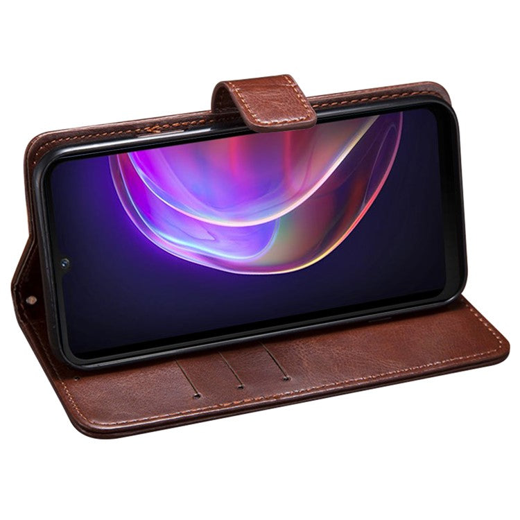 IDEWEI For vivo V21s 5G Stand Feature Crazy Horse Texture PU Leather Flip Wallet Cover Phone Shell Protective Case - Brown