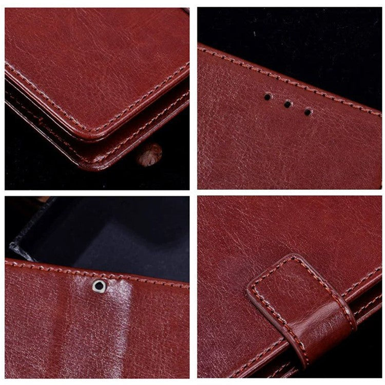 IDEWEI For vivo V21s 5G Stand Feature Crazy Horse Texture PU Leather Flip Wallet Cover Phone Shell Protective Case - Brown