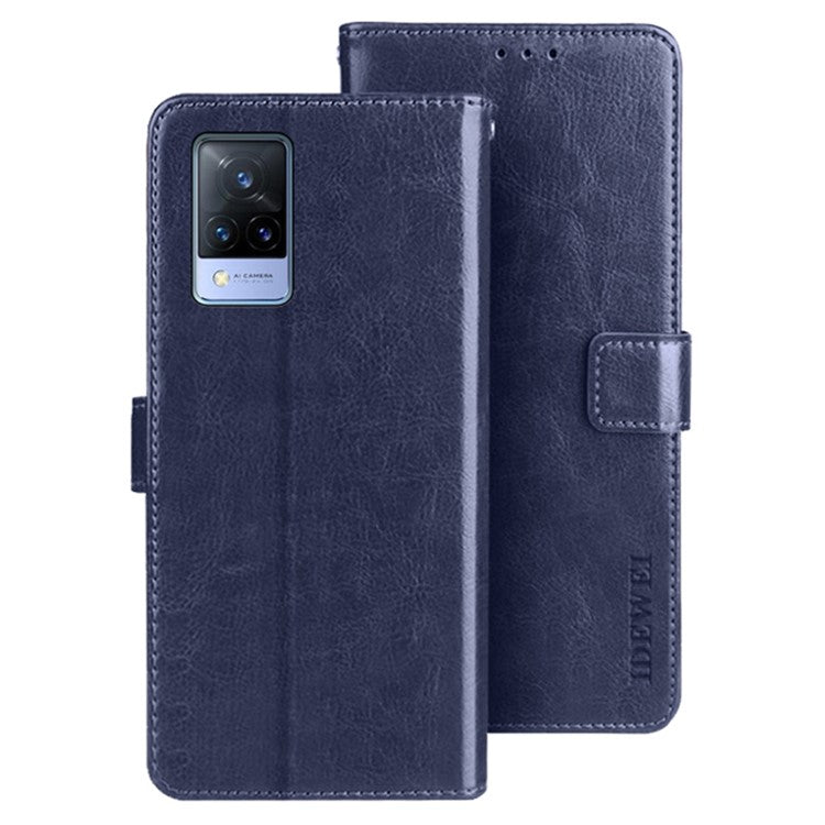 IDEWEI For vivo V21s 5G Stand Feature Crazy Horse Texture PU Leather Flip Wallet Cover Phone Shell Protective Case - Dark Blue