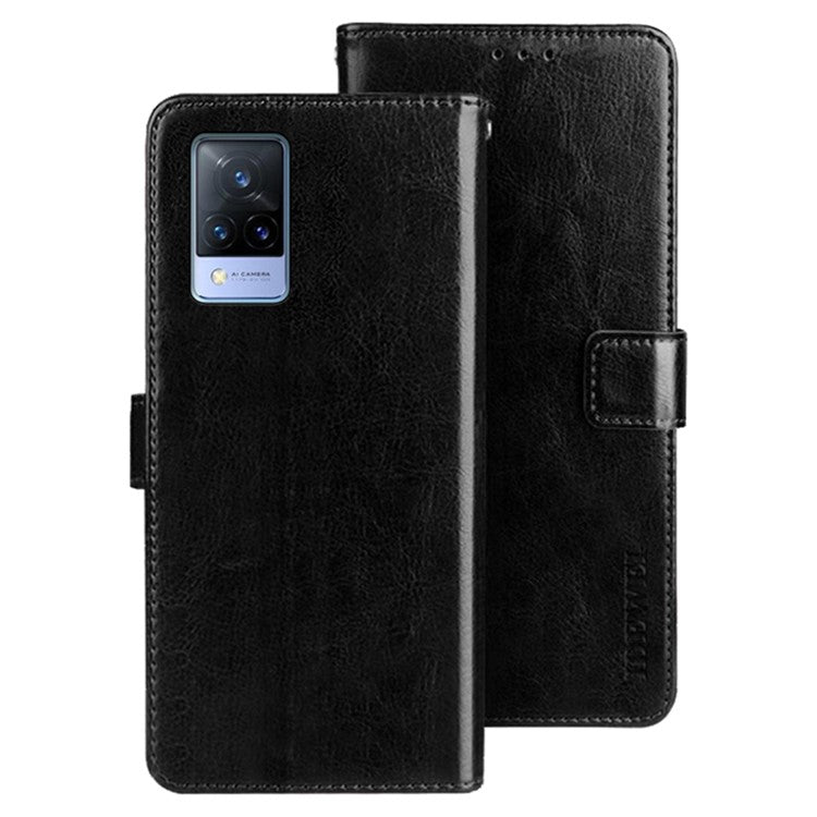 IDEWEI For vivo V21s 5G Stand Feature Crazy Horse Texture PU Leather Flip Wallet Cover Phone Shell Protective Case - Black