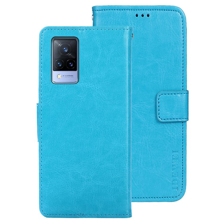 IDEWEI For vivo V21s 5G Stand Feature Crazy Horse Texture PU Leather Flip Wallet Cover Phone Shell Protective Case - Sky Blue