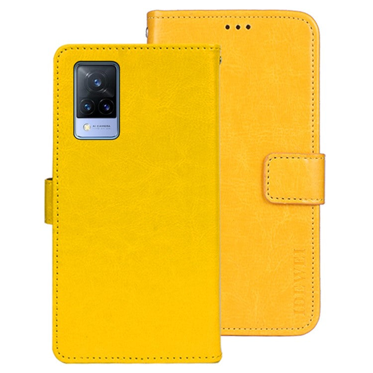 IDEWEI For vivo V21s 5G Stand Feature Crazy Horse Texture PU Leather Flip Wallet Cover Phone Shell Protective Case - Yellow