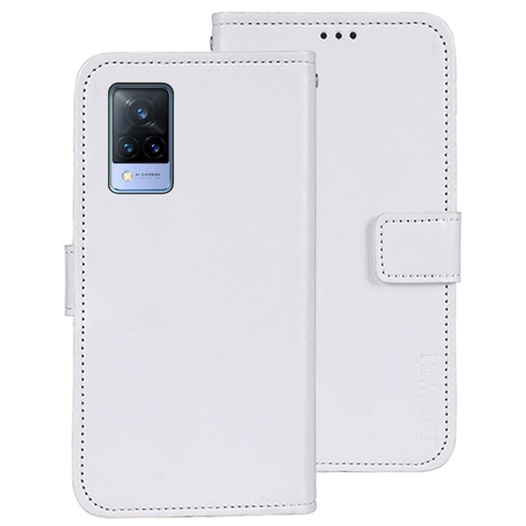 IDEWEI For vivo V21s 5G Stand Feature Crazy Horse Texture PU Leather Flip Wallet Cover Phone Shell Protective Case - White