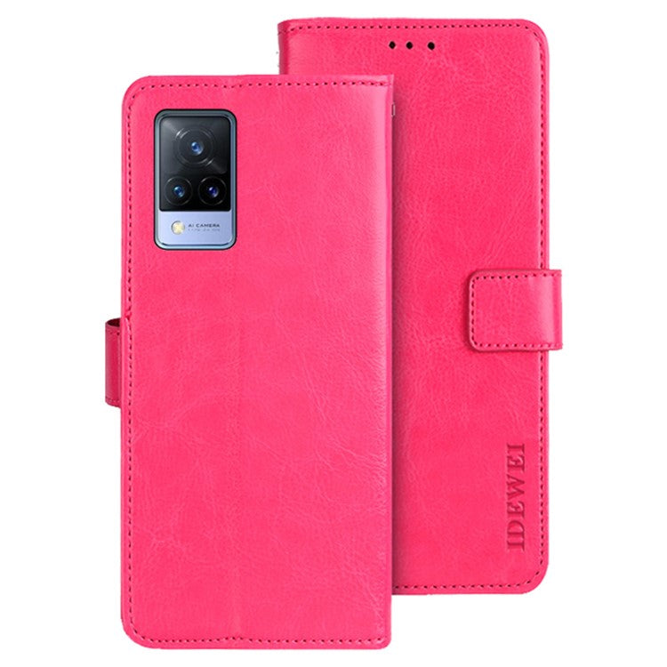 IDEWEI For vivo V21s 5G Stand Feature Crazy Horse Texture PU Leather Flip Wallet Cover Phone Shell Protective Case - Rose