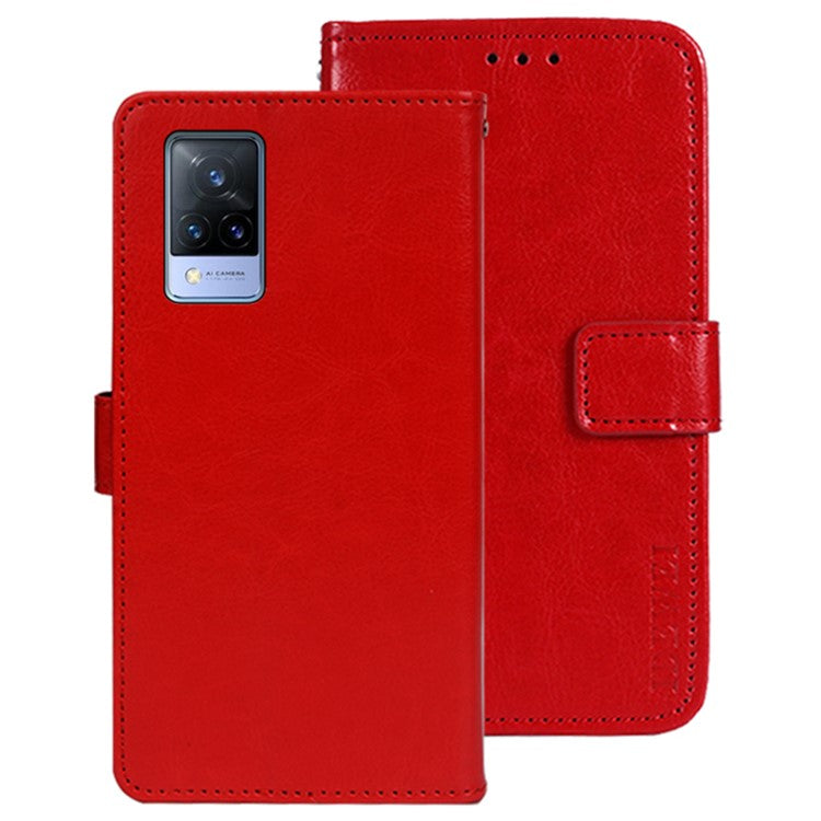 IDEWEI For vivo V21s 5G Stand Feature Crazy Horse Texture PU Leather Flip Wallet Cover Phone Shell Protective Case - Red