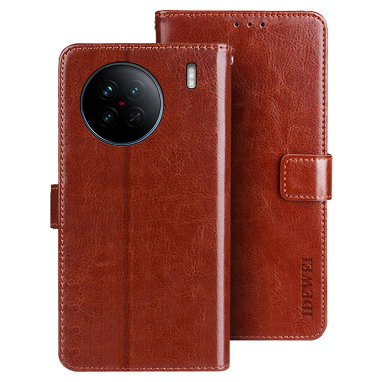 IDEWEI For vivo X90 5G Stand Feature Crazy Horse Texture PU Leather Flip Wallet Cover Phone Shell Anti-fall Protective Case - Brown