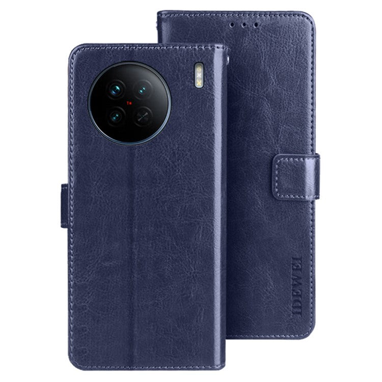 IDEWEI For vivo X90 5G Stand Feature Crazy Horse Texture PU Leather Flip Wallet Cover Phone Shell Anti-fall Protective Case - Dark Blue