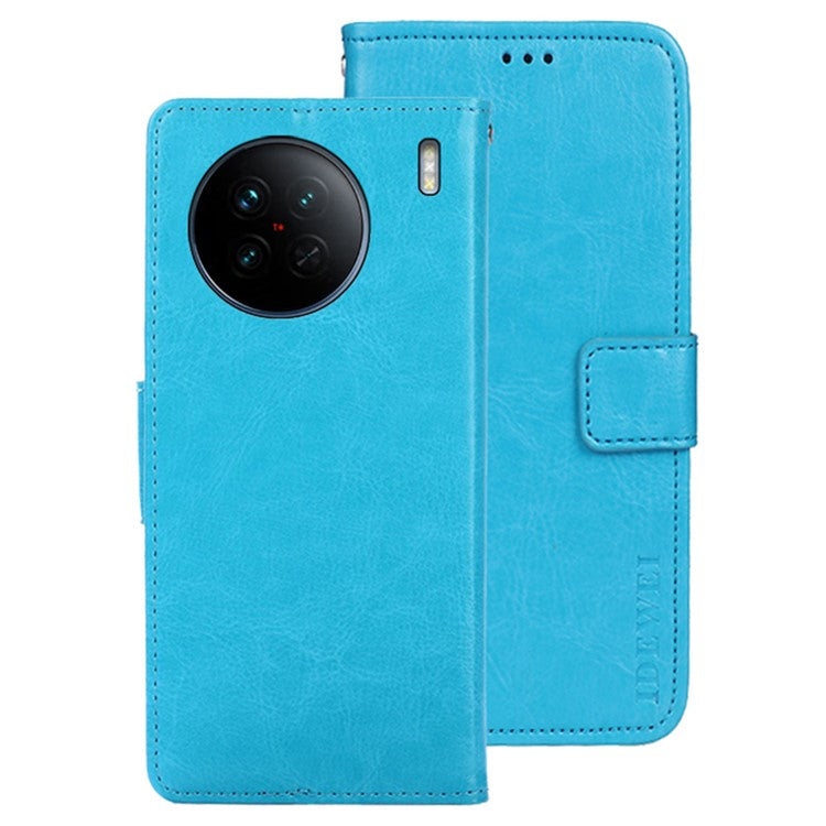 IDEWEI For vivo X90 5G Stand Feature Crazy Horse Texture PU Leather Flip Wallet Cover Phone Shell Anti-fall Protective Case - Sky Blue