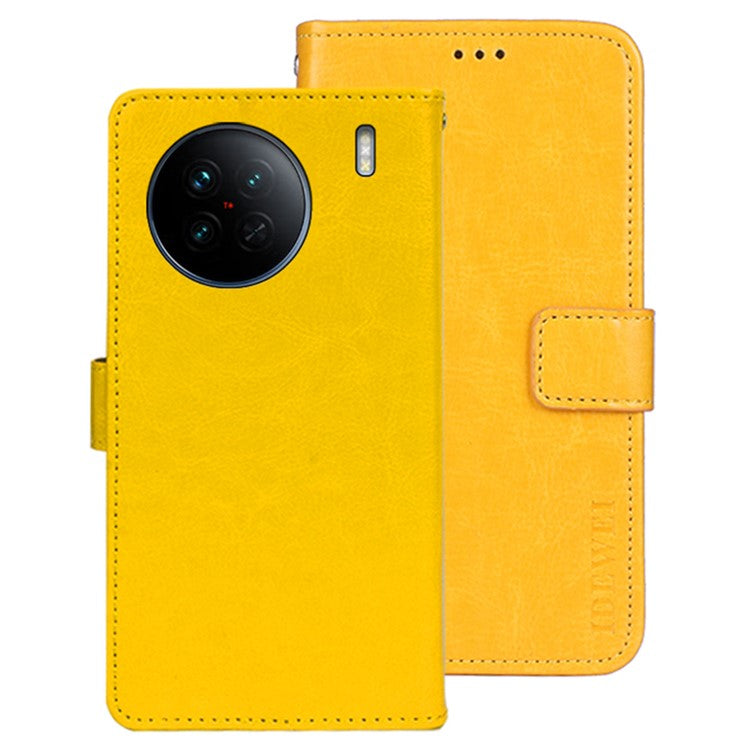 IDEWEI For vivo X90 5G Stand Feature Crazy Horse Texture PU Leather Flip Wallet Cover Phone Shell Anti-fall Protective Case - Yellow