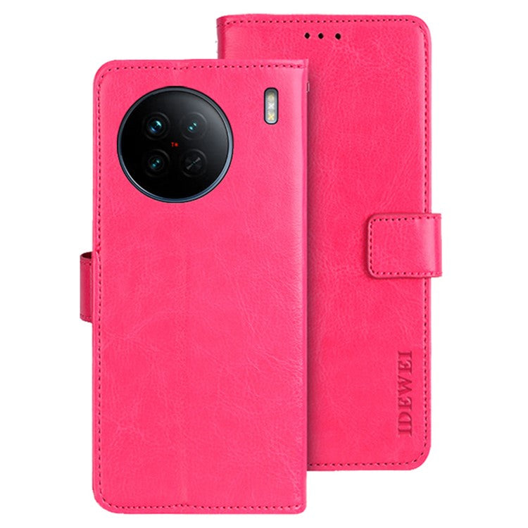 IDEWEI For vivo X90 5G Stand Feature Crazy Horse Texture PU Leather Flip Wallet Cover Phone Shell Anti-fall Protective Case - Rose