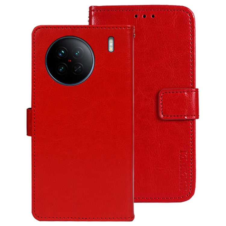 IDEWEI For vivo X90 5G Stand Feature Crazy Horse Texture PU Leather Flip Wallet Cover Phone Shell Anti-fall Protective Case - Red