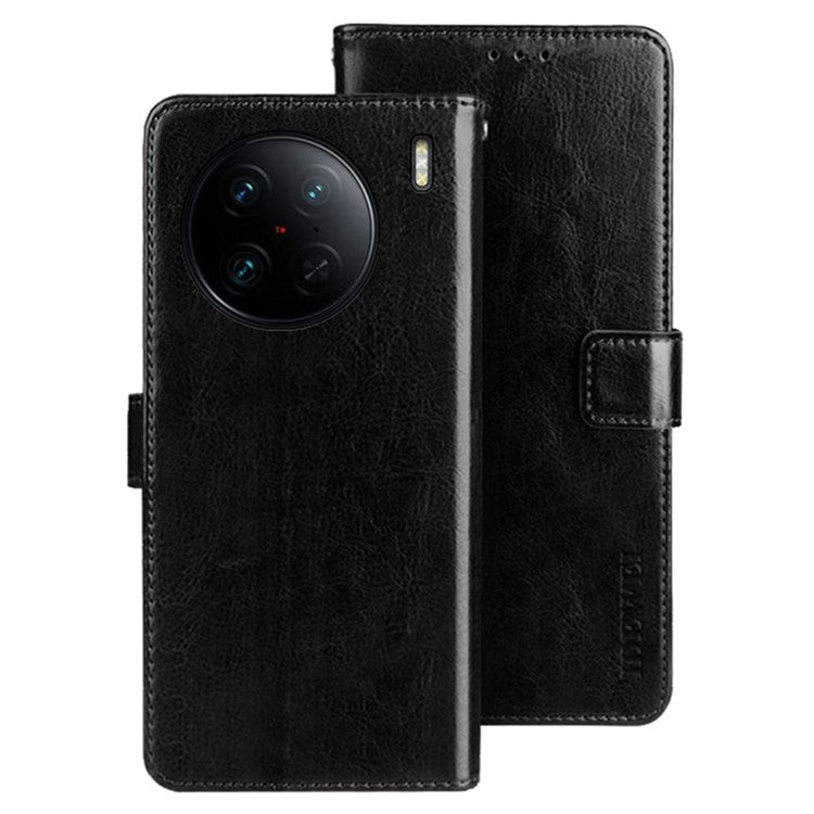 IDEWEI For vivo X90 Pro 5G Stand Feature Crazy Horse Texture PU Leather Flip Wallet Cover Phone Shell Shockproof Protective Case - Black