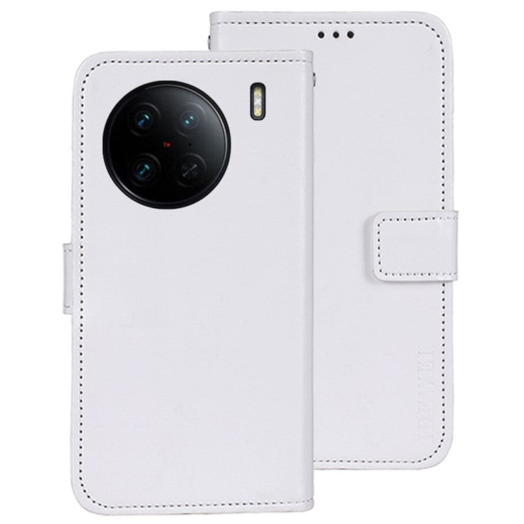 IDEWEI For vivo X90 Pro 5G Stand Feature Crazy Horse Texture PU Leather Flip Wallet Cover Phone Shell Shockproof Protective Case - White