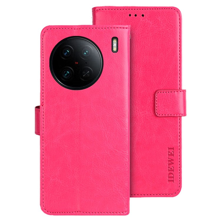 IDEWEI For vivo X90 Pro 5G Stand Feature Crazy Horse Texture PU Leather Flip Wallet Cover Phone Shell Shockproof Protective Case - Rose