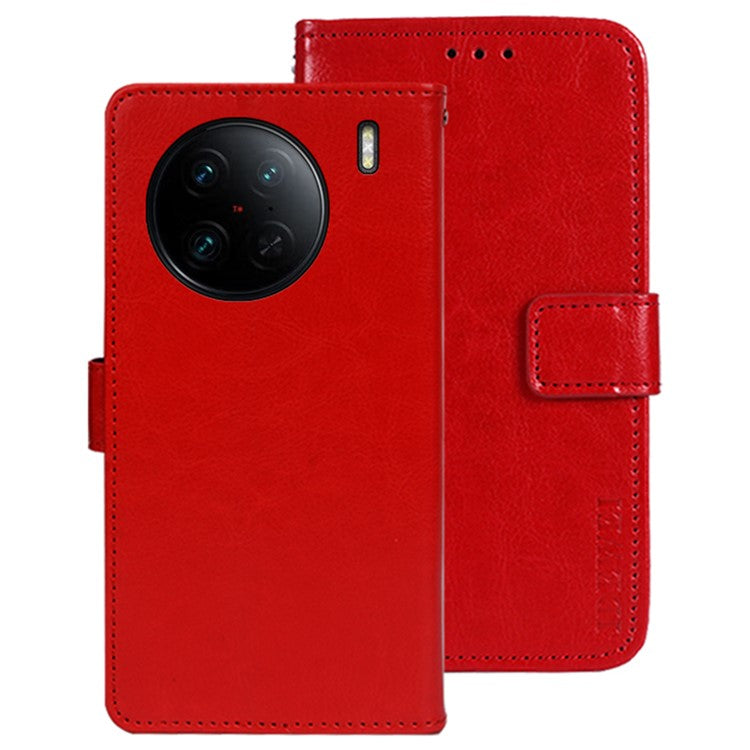 IDEWEI For vivo X90 Pro 5G Stand Feature Crazy Horse Texture PU Leather Flip Wallet Cover Phone Shell Shockproof Protective Case - Red