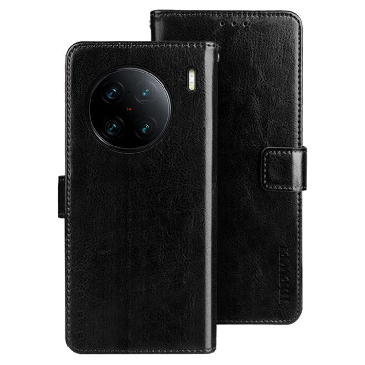 IDEWEI For vivo X90 Pro+ 5G Stand Feature Crazy Horse Texture PU Leather Flip Wallet Cover Phone Shell Drop Proof Protective Case - Black