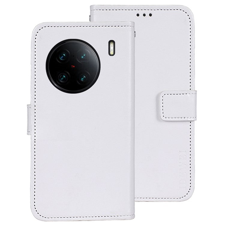 IDEWEI For vivo X90 Pro+ 5G Stand Feature Crazy Horse Texture PU Leather Flip Wallet Cover Phone Shell Drop Proof Protective Case - White