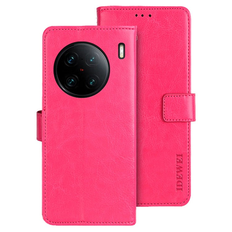 IDEWEI For vivo X90 Pro+ 5G Stand Feature Crazy Horse Texture PU Leather Flip Wallet Cover Phone Shell Drop Proof Protective Case - Rose