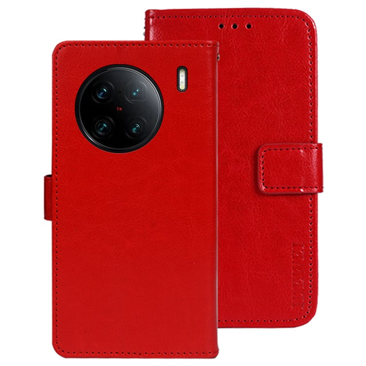 IDEWEI For vivo X90 Pro+ 5G Stand Feature Crazy Horse Texture PU Leather Flip Wallet Cover Phone Shell Drop Proof Protective Case - Red