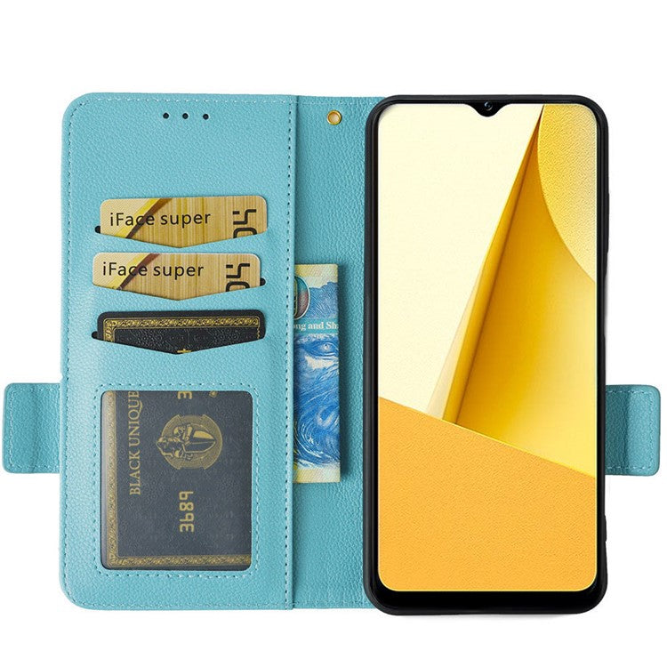 For vivo Y16 4G / Y02s 4G / Y35 5G / Y35m 5G / Y53t 5G / Y56 5G / iQOO Z7i / T2x (India) 5G Phone Case PU Leather Shockproof Flip Stand Magnetic Protective Cover Litchi Texture Wallet with Strap - Baby Blue