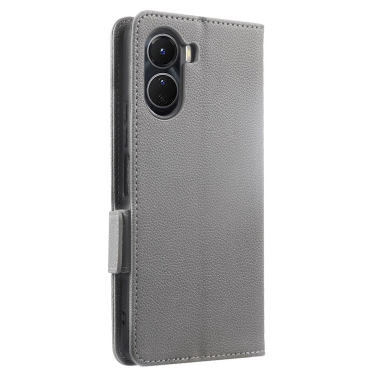 For vivo Y16 4G / Y02s 4G / Y35 5G / Y35m 5G / Y53t 5G / Y56 5G / iQOO Z7i / T2x (India) 5G Phone Case PU Leather Shockproof Flip Stand Magnetic Protective Cover Litchi Texture Wallet with Strap - Grey