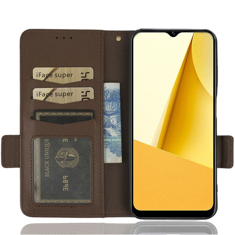 For vivo Y16 4G / Y02s 4G / Y35 5G / Y35m 5G / Y53t 5G / Y56 5G / iQOO Z7i / T2x (India) 5G Phone Case PU Leather Shockproof Flip Stand Magnetic Protective Cover Litchi Texture Wallet with Strap - Brown