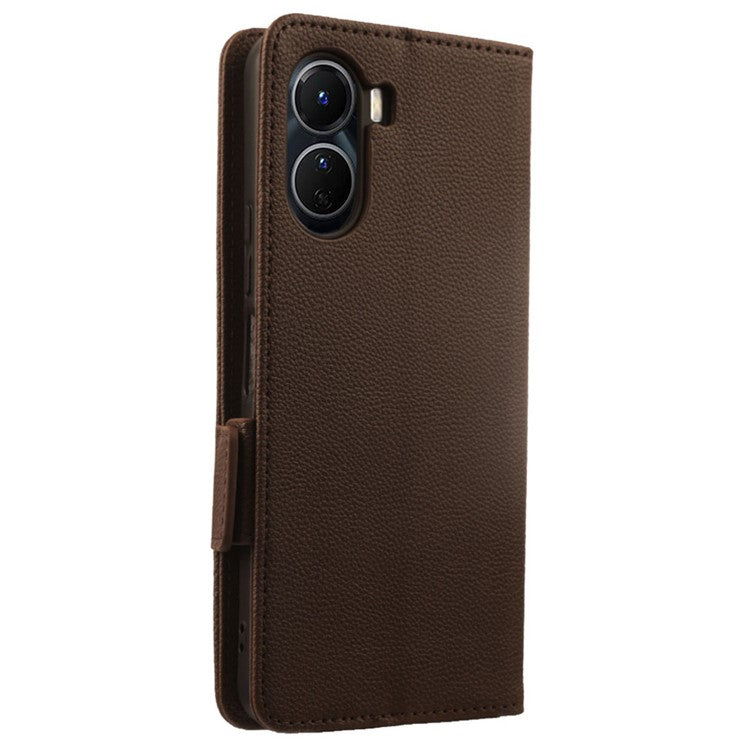 For vivo Y16 4G / Y02s 4G / Y35 5G / Y35m 5G / Y53t 5G / Y56 5G / iQOO Z7i / T2x (India) 5G Phone Case PU Leather Shockproof Flip Stand Magnetic Protective Cover Litchi Texture Wallet with Strap - Brown