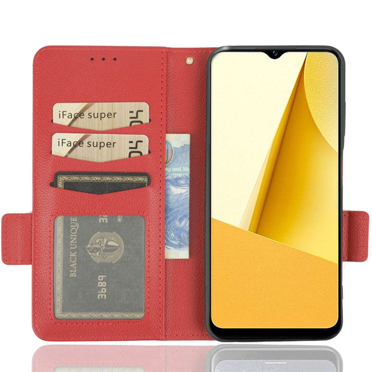 For vivo Y16 4G / Y02s 4G / Y35 5G / Y35m 5G / Y53t 5G / Y56 5G / iQOO Z7i / T2x (India) 5G Phone Case PU Leather Shockproof Flip Stand Magnetic Protective Cover Litchi Texture Wallet with Strap - Red