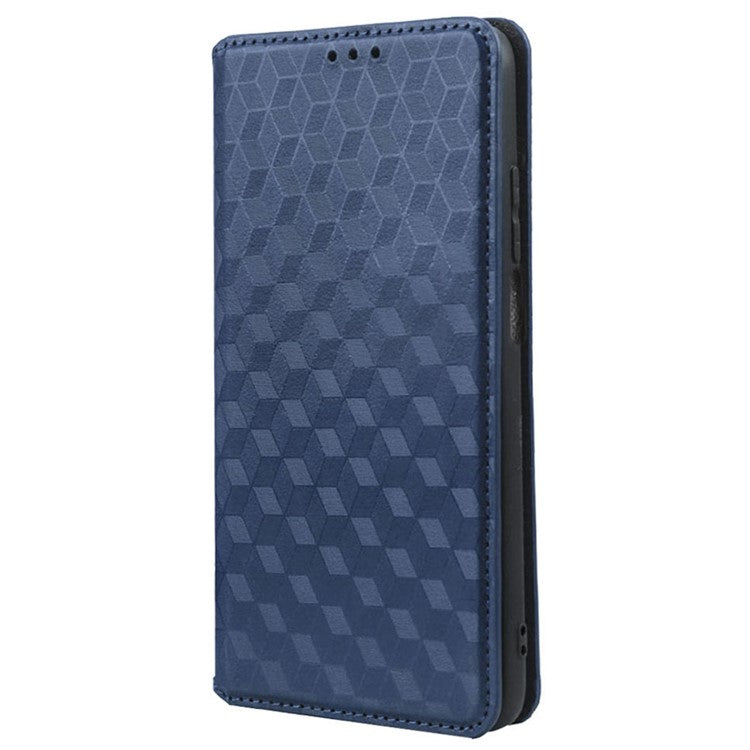 For vivo Y16 4G / Y02s 4G / Y35 5G / Y35m 5G / Y53t 5G / Y56 5G / iQOO Z7i / T2x (India) 5G Stand Wallet Phone Case, Full Coverage Imprinted Rhombus Pattern PU Leather Magnetic Auto-absorbed Folio Flip Cover - Blue