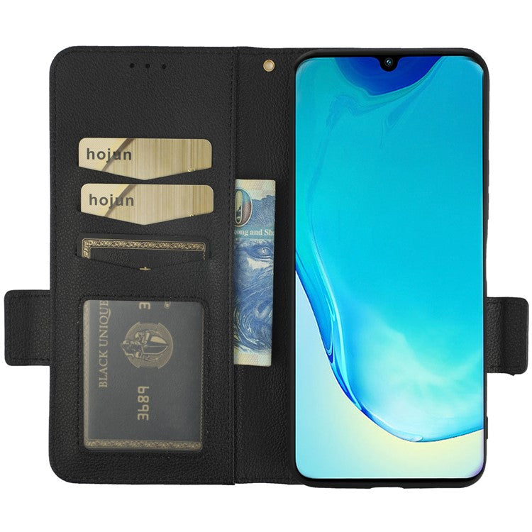 For vivo V25 5G / V25e 4G / X80 Lite 5G Litchi Texture Wallet Phone Case PU Leather Flip Stand Dual Magnetic Clasp Protective Cover with Strap - Black