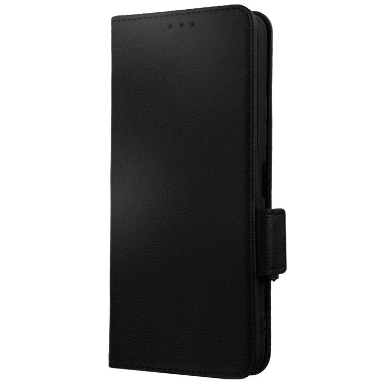 For vivo V25 5G / V25e 4G / X80 Lite 5G Litchi Texture Wallet Phone Case PU Leather Flip Stand Dual Magnetic Clasp Protective Cover with Strap - Black