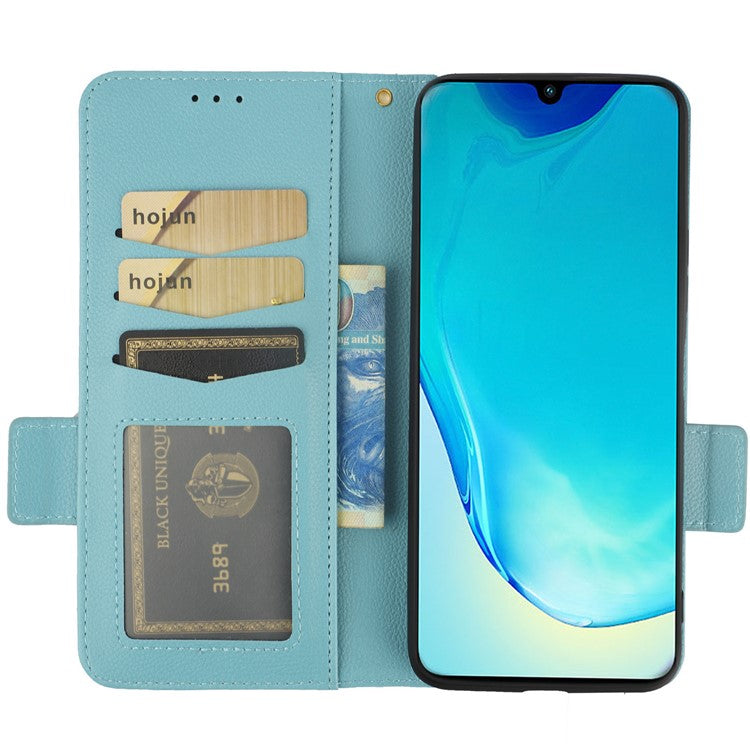 For vivo V25 5G / V25e 4G / X80 Lite 5G Litchi Texture Wallet Phone Case PU Leather Flip Stand Dual Magnetic Clasp Protective Cover with Strap - Baby Blue