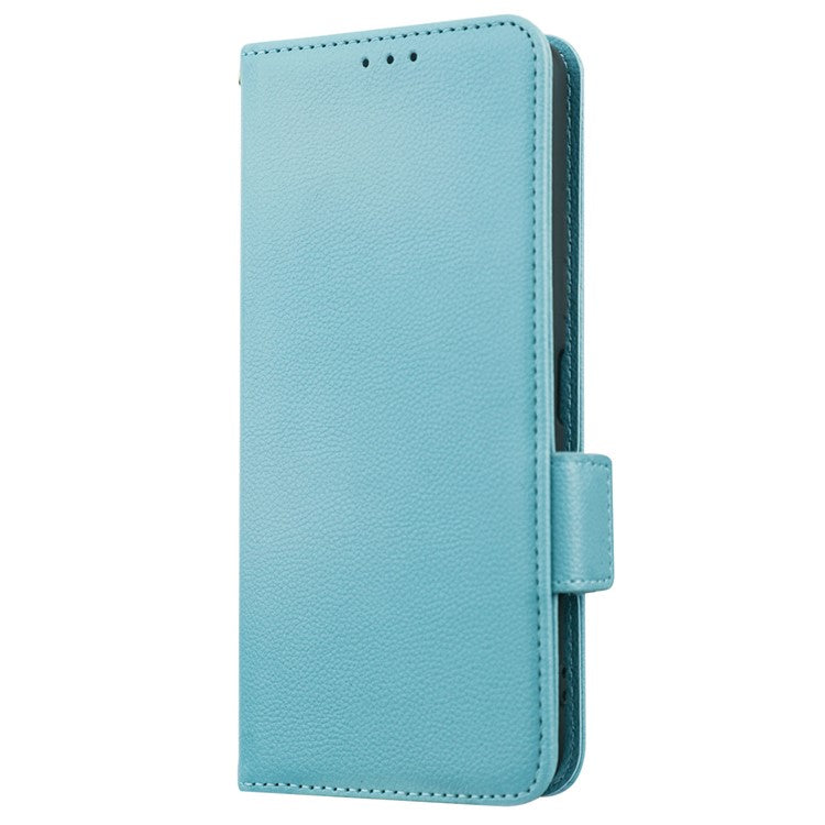 For vivo V25 5G / V25e 4G / X80 Lite 5G Litchi Texture Wallet Phone Case PU Leather Flip Stand Dual Magnetic Clasp Protective Cover with Strap - Baby Blue