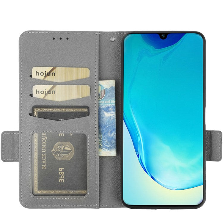 For vivo V25 5G / V25e 4G / X80 Lite 5G Litchi Texture Wallet Phone Case PU Leather Flip Stand Dual Magnetic Clasp Protective Cover with Strap - Grey