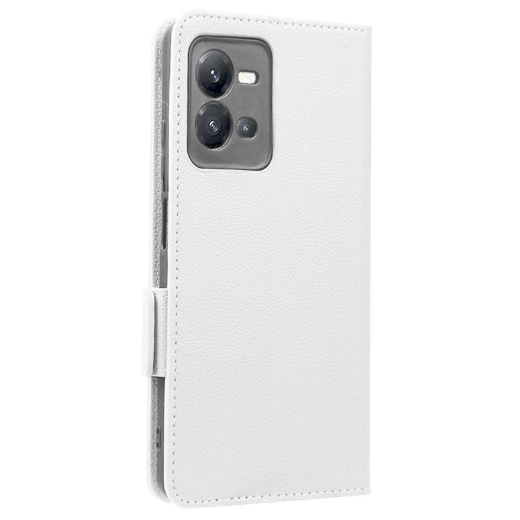 For vivo V25 5G / V25e 4G / X80 Lite 5G Litchi Texture Wallet Phone Case PU Leather Flip Stand Dual Magnetic Clasp Protective Cover with Strap - White