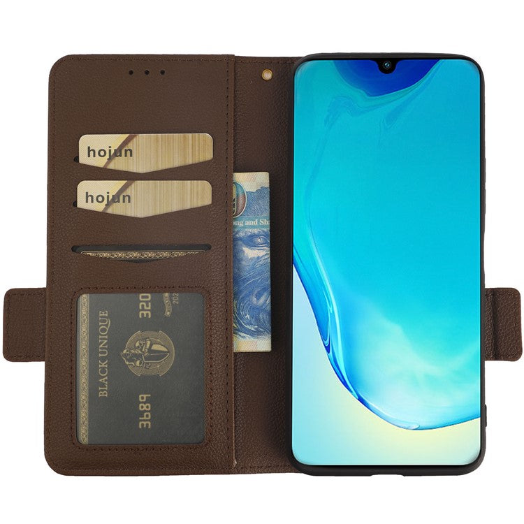 For vivo V25 5G / V25e 4G / X80 Lite 5G Litchi Texture Wallet Phone Case PU Leather Flip Stand Dual Magnetic Clasp Protective Cover with Strap - Brown