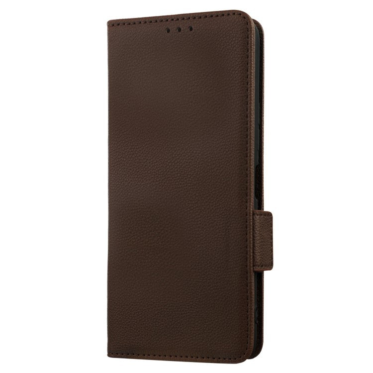 For vivo V25 5G / V25e 4G / X80 Lite 5G Litchi Texture Wallet Phone Case PU Leather Flip Stand Dual Magnetic Clasp Protective Cover with Strap - Brown