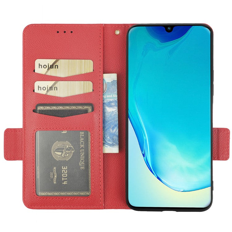 For vivo V25 5G / V25e 4G / X80 Lite 5G Litchi Texture Wallet Phone Case PU Leather Flip Stand Dual Magnetic Clasp Protective Cover with Strap - Red