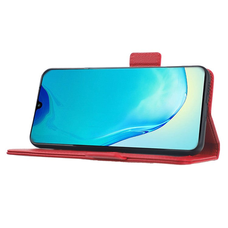 For vivo V25 5G / V25e 4G / X80 Lite 5G Litchi Texture Wallet Phone Case PU Leather Flip Stand Dual Magnetic Clasp Protective Cover with Strap - Red