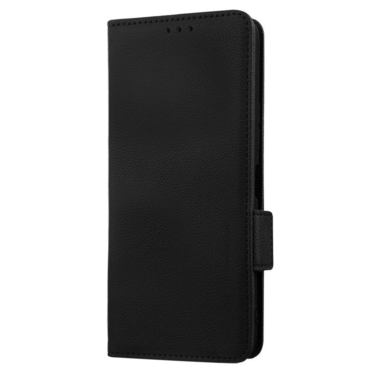 For vivo Y22 4G / Y22s 4G / Y35 4G (2022) Magnetic Phone Cover Litchi Texture Wallet Adjustable Stand PU Leather Flip Phone Case with Strap - Black