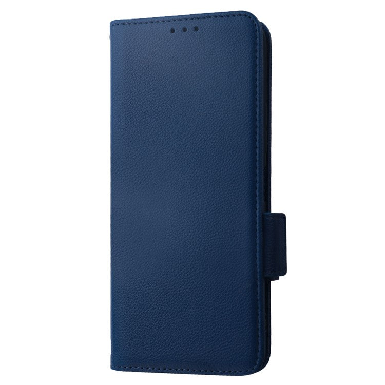 For vivo Y22 4G / Y22s 4G / Y35 4G (2022) Magnetic Phone Cover Litchi Texture Wallet Adjustable Stand PU Leather Flip Phone Case with Strap - Dark Blue