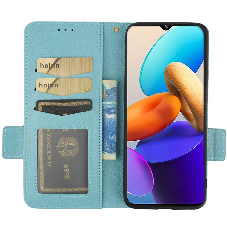 For vivo Y22 4G / Y22s 4G / Y35 4G (2022) Magnetic Phone Cover Litchi Texture Wallet Adjustable Stand PU Leather Flip Phone Case with Strap - Baby Blue