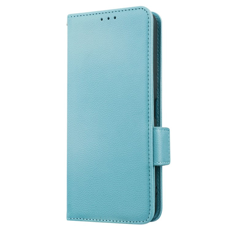 For vivo Y22 4G / Y22s 4G / Y35 4G (2022) Magnetic Phone Cover Litchi Texture Wallet Adjustable Stand PU Leather Flip Phone Case with Strap - Baby Blue