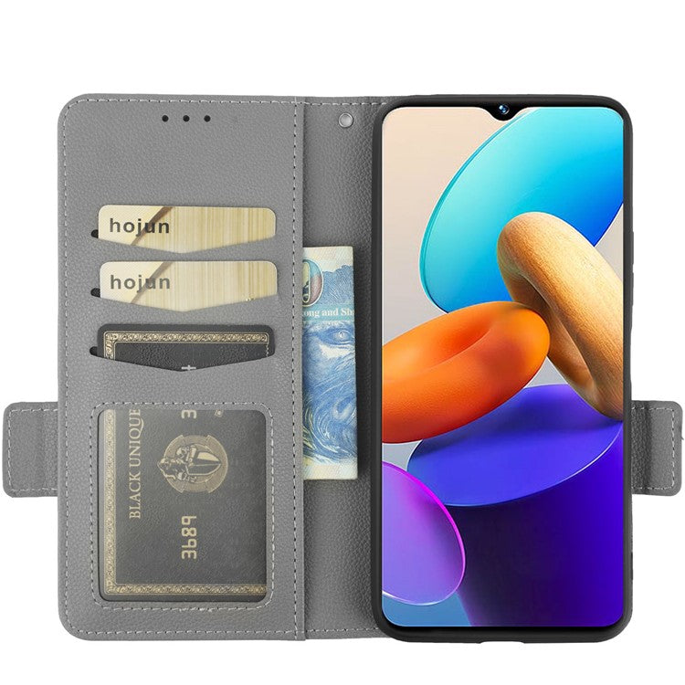 For vivo Y22 4G / Y22s 4G / Y35 4G (2022) Magnetic Phone Cover Litchi Texture Wallet Adjustable Stand PU Leather Flip Phone Case with Strap - Grey