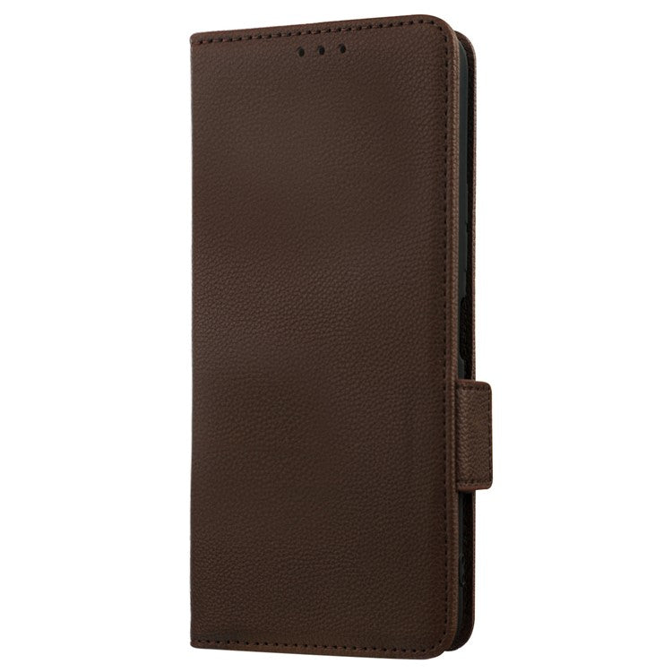 For vivo Y22 4G / Y22s 4G / Y35 4G (2022) Magnetic Phone Cover Litchi Texture Wallet Adjustable Stand PU Leather Flip Phone Case with Strap - Brown