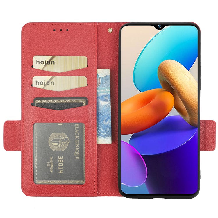 For vivo Y22 4G / Y22s 4G / Y35 4G (2022) Magnetic Phone Cover Litchi Texture Wallet Adjustable Stand PU Leather Flip Phone Case with Strap - Red